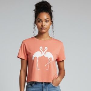 AERIE · CORAL FLAMINGO CROPPED SHORT-SLEEVE - SMALL